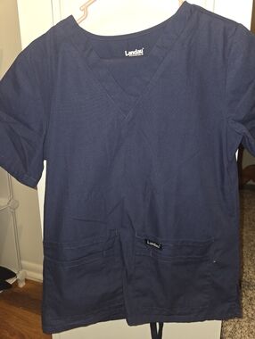 Landau Navy V-Neck Medical Scrub Top And Pants with Front Pockets